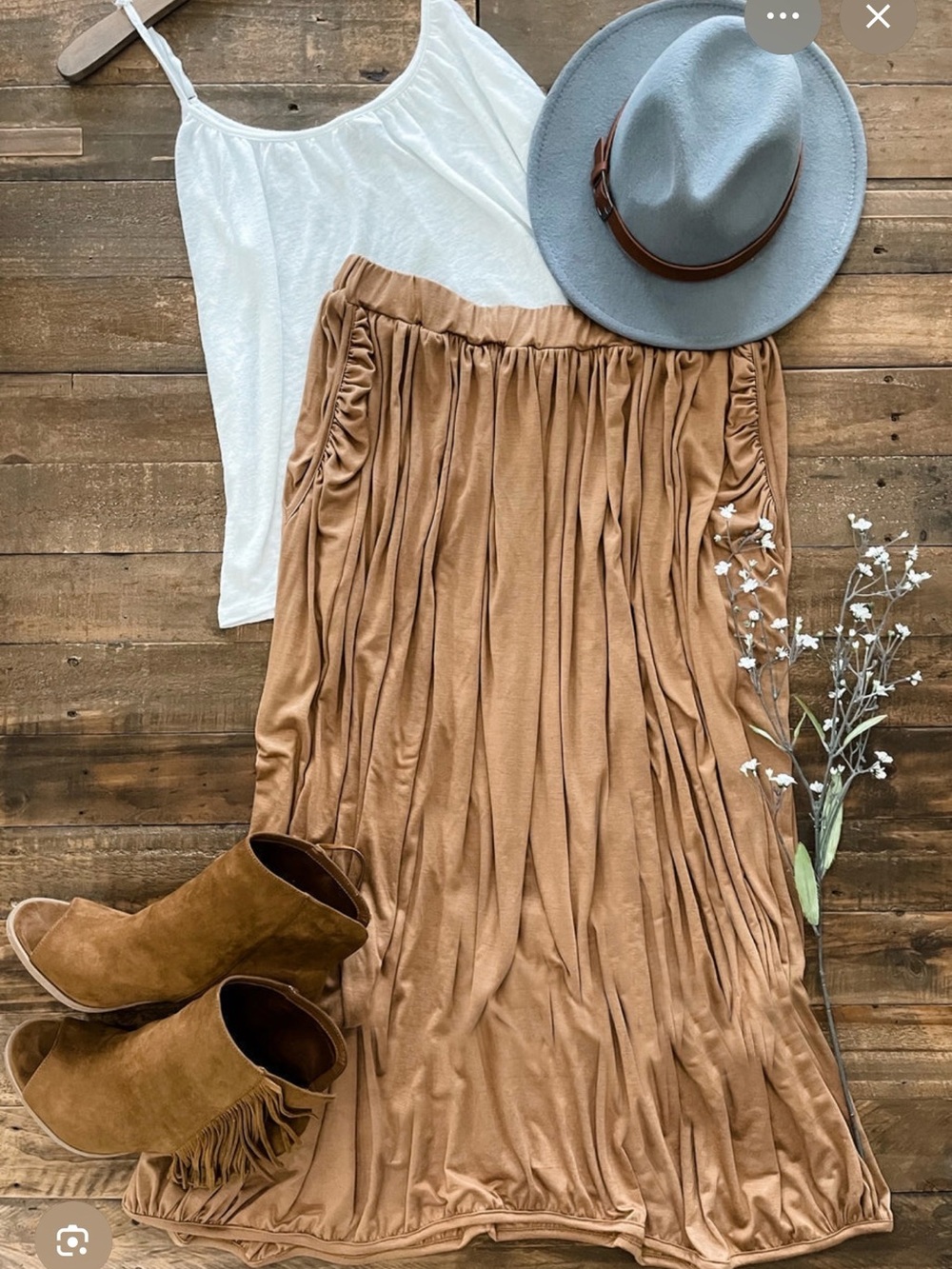 Women's Camel Pleated Skirt - Picture 2 of 2